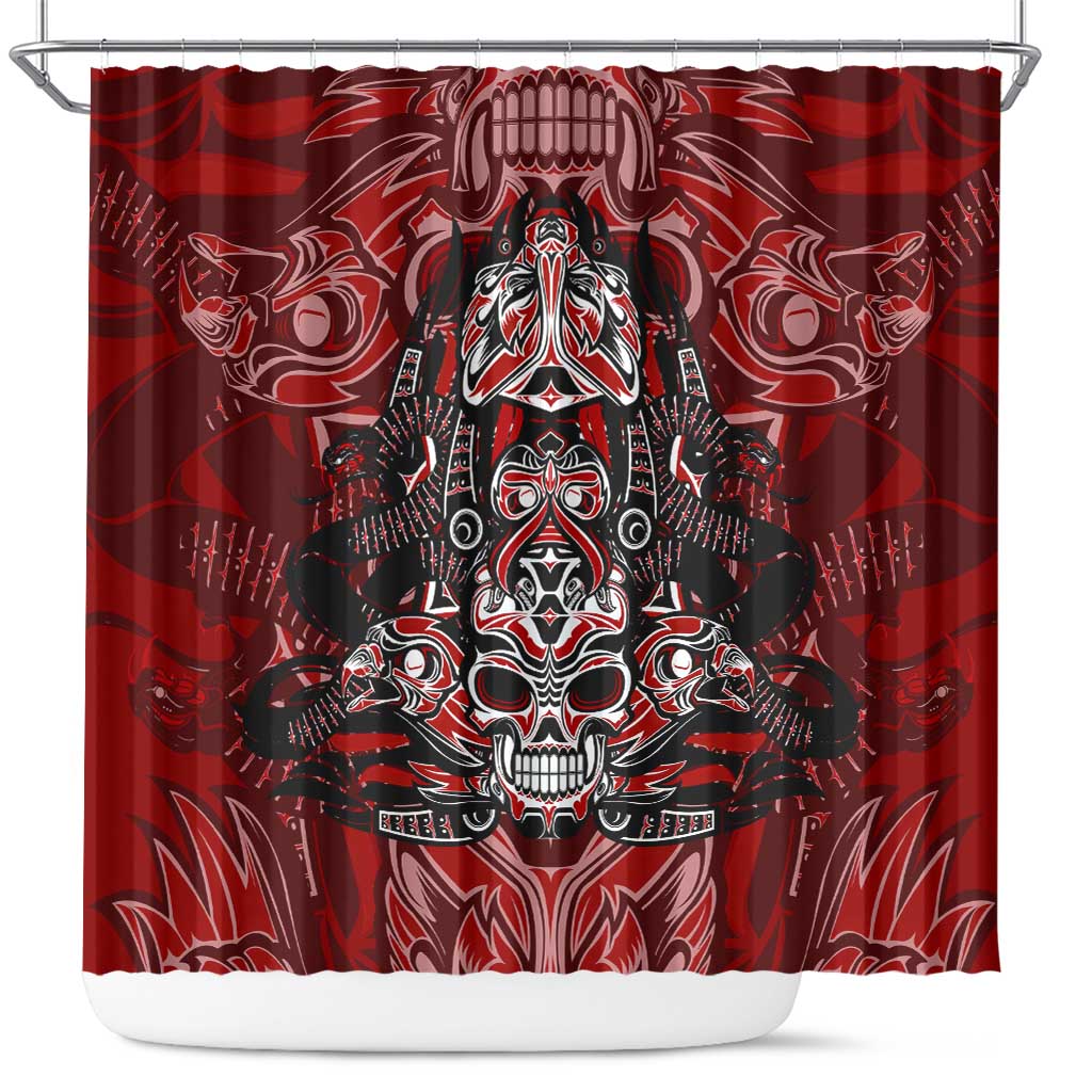 Haida Tribal Skull Canada Shower Curtain Indigenous Warrior Totem