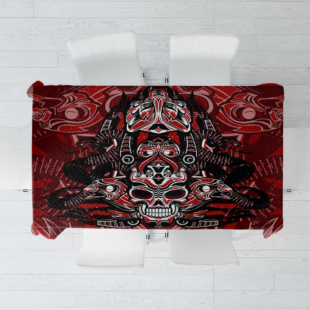 Haida Tribal Skull Canada Tablecloth Indigenous Warrior Totem