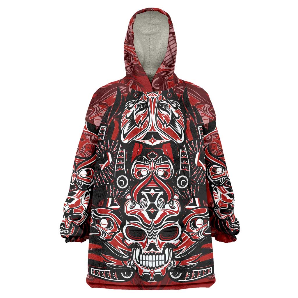 Haida Tribal Skull Canada Wearable Blanket Hoodie Indigenous Warrior Totem