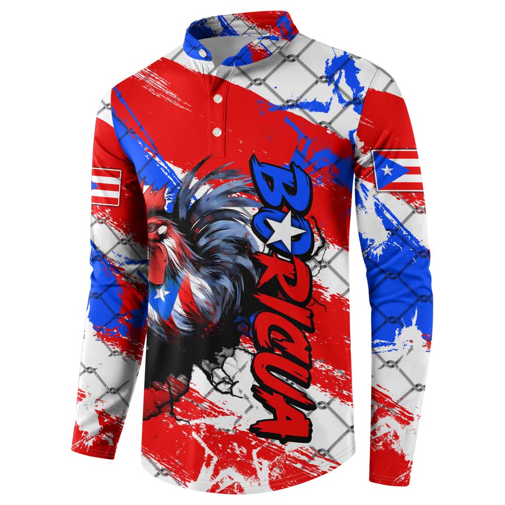 Boricua Pride Rooster Flag Puerto Rico Button Sweatshirt