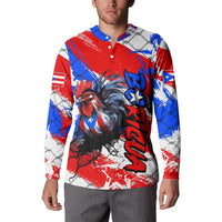 Boricua Pride Rooster Flag Puerto Rico Button Sweatshirt