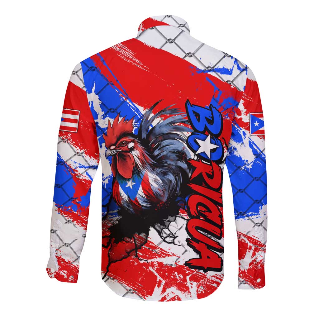 Boricua Pride Rooster Flag Puerto Rico Long Sleeve Button Shirt