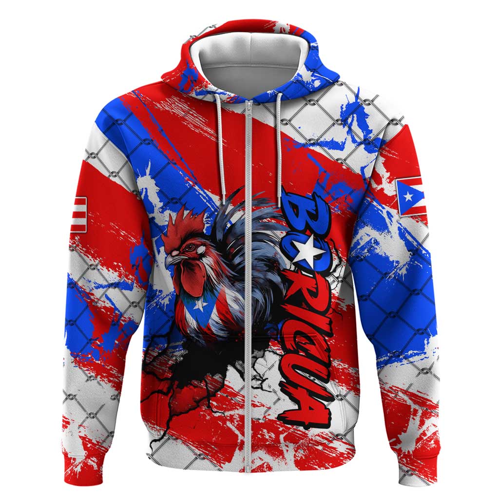 Boricua Pride Rooster Flag Puerto Rico Zip Hoodie