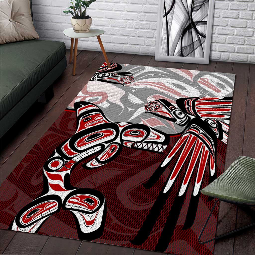 Haida Orca and Eagle Battle Area Rug Canada Pacific Northwest Tribal Art