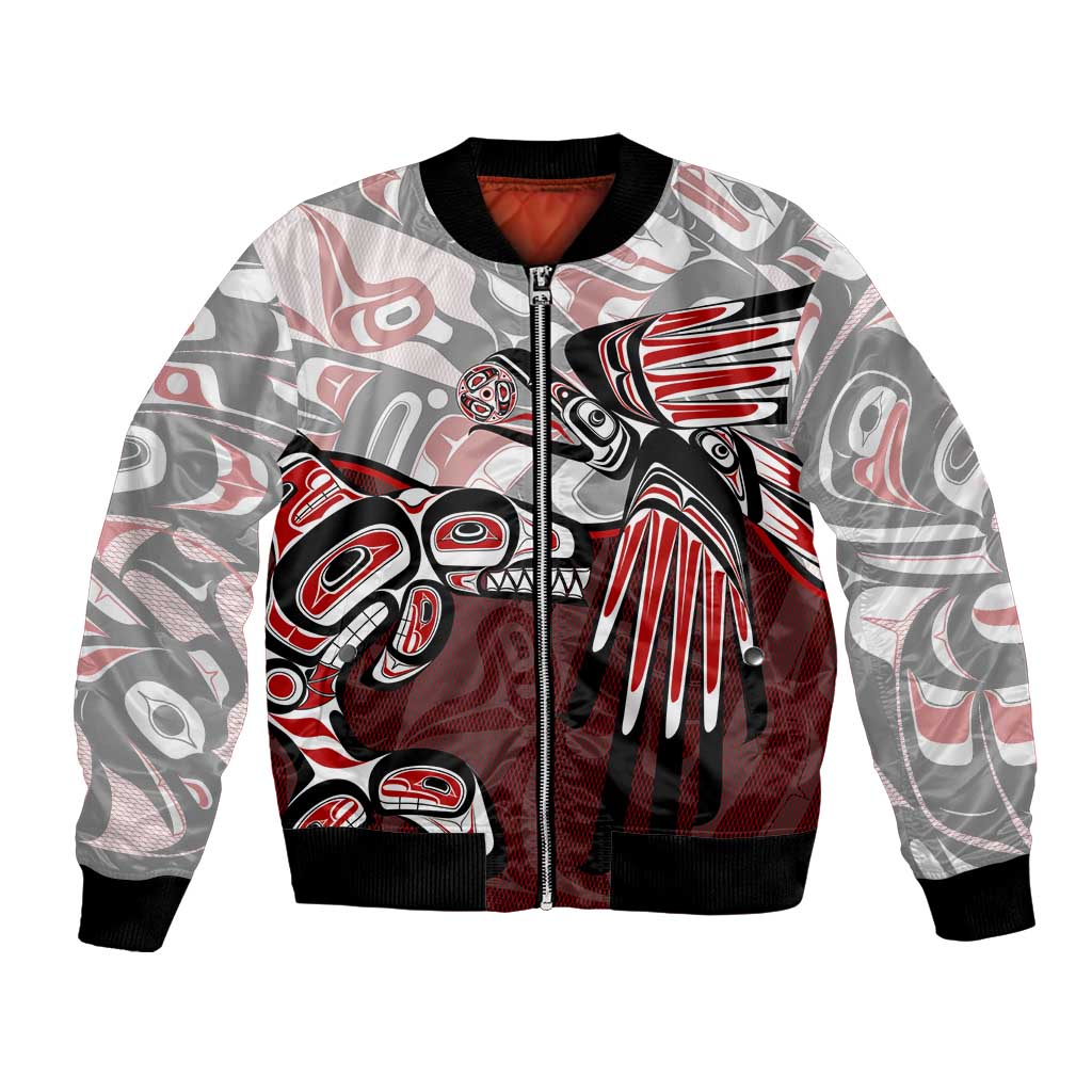 Haida Orca and Eagle Battle Bomber Jacket Canada Pacific Northwest Tribal Art