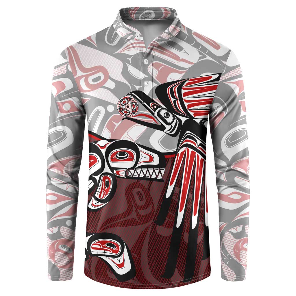 Haida Orca and Eagle Battle Button Sweatshirt Canada Pacific Northwest Tribal Art