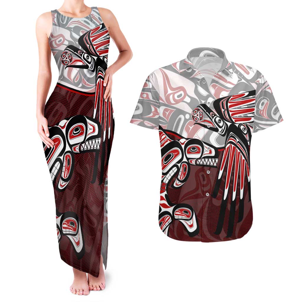 Haida Orca and Eagle Battle Couples Matching Tank Maxi Dress and Hawaiian Shirt Canada Pacific Northwest Tribal Art