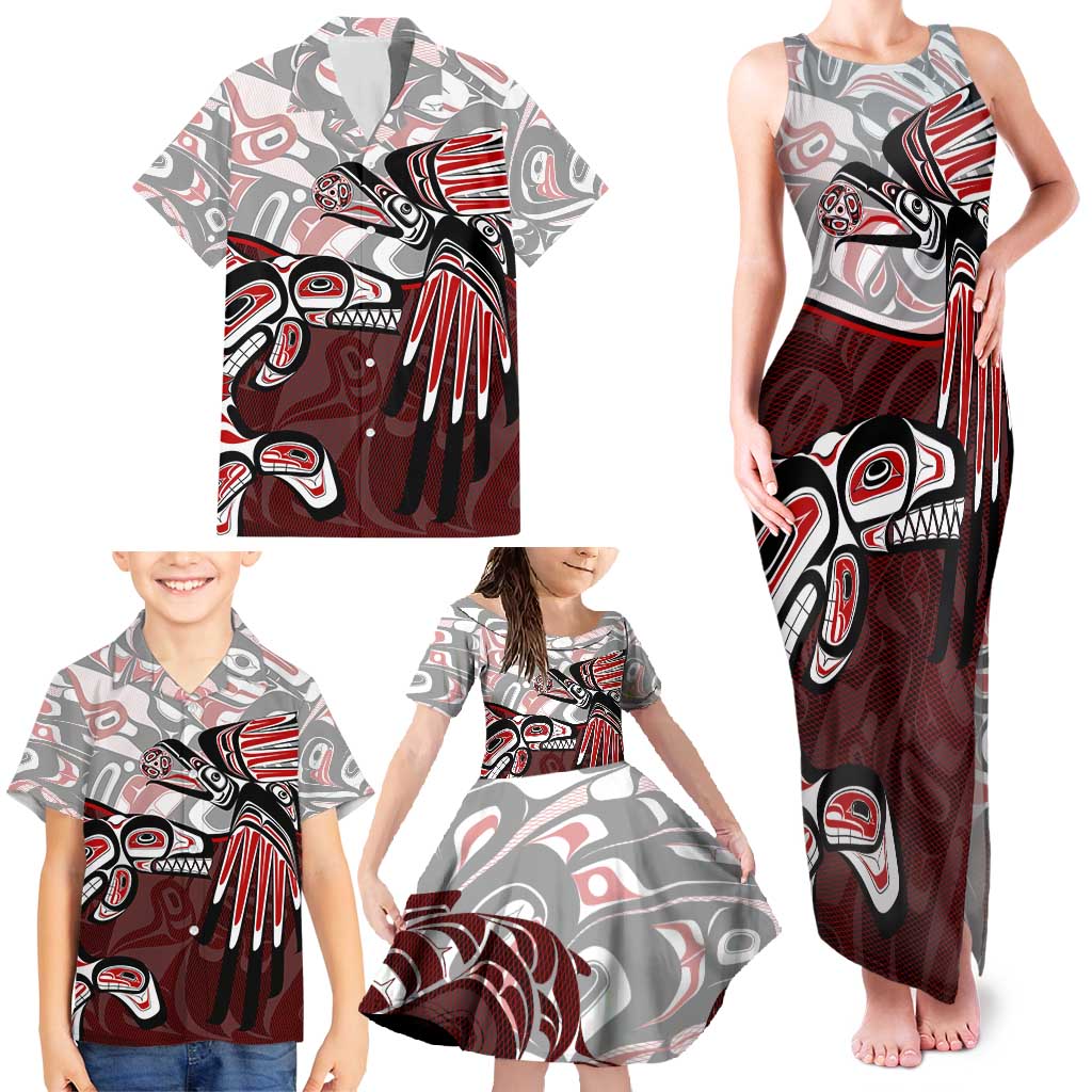 Haida Orca and Eagle Battle Family Matching Tank Maxi Dress and Hawaiian Shirt Canada Pacific Northwest Tribal Art