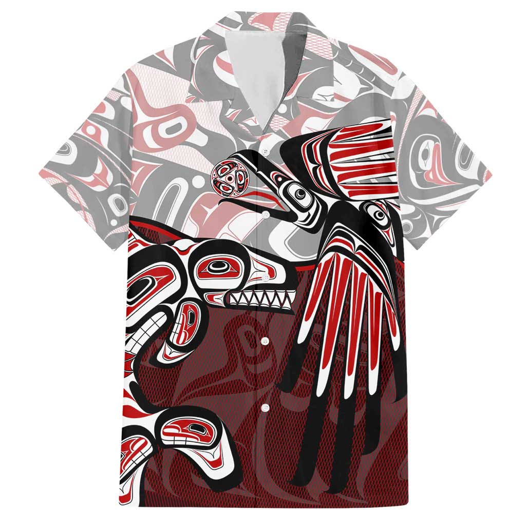 Haida Orca and Eagle Battle Hawaiian Shirt Canada Pacific Northwest Tribal Art