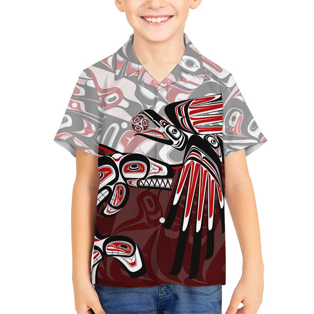 Haida Orca and Eagle Battle Kid Hawaiian Shirt Canada Pacific Northwest Tribal Art