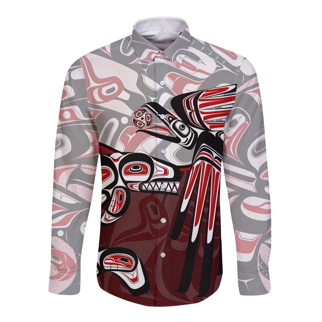 Haida Orca and Eagle Battle Long Sleeve Button Shirt Canada Pacific Northwest Tribal Art