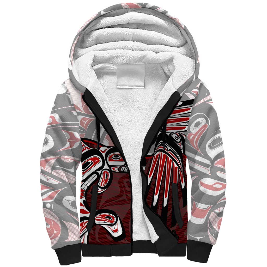 Haida Orca and Eagle Battle Sherpa Hoodie Canada Pacific Northwest Tribal Art