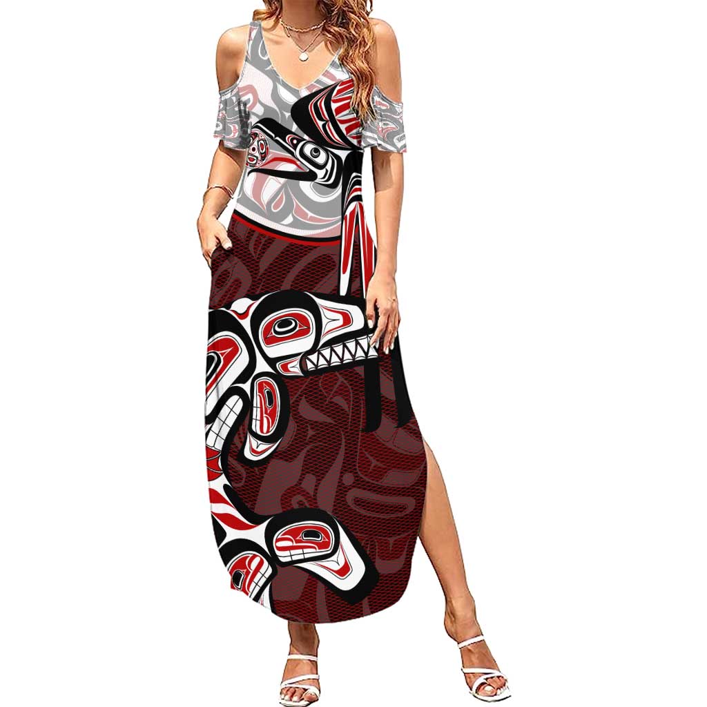 Haida Orca and Eagle Battle Summer Maxi Dress Canada Pacific Northwest Tribal Art