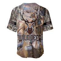 Deer hunting baseball jersey with V-neck, short sleeves, and large Wild Deer emblem