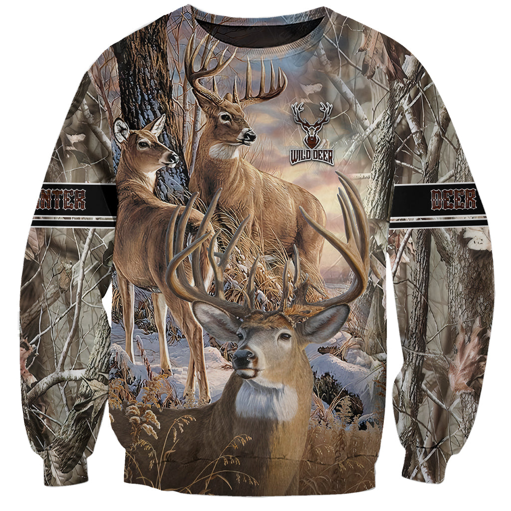 Unisex deer hunting sweatshirt with full-color antler graphic, crewneck, long sleeves