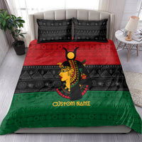 Personalized Egyptian goddess quilt set in black, red and green with two pillow shams