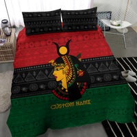 Personalized Egyptian goddess bedding set, black red green, two pillow shams with central portrait