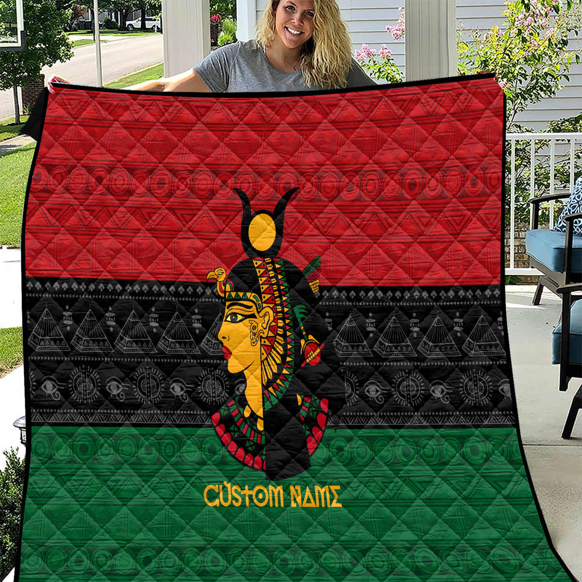 Personalized Queen In Pan-African Colors Quilt Egyptian Beautiful Goddess