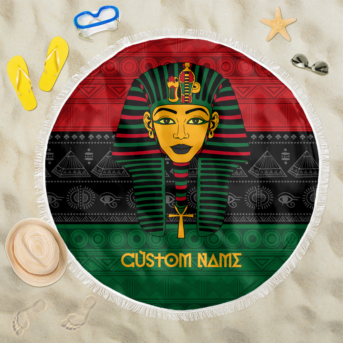 Personalized Pharaoh In Pan-African Colors Beach Blanket Ancient Egypt - Wonder Print Shop