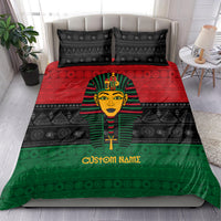 Pharaoh duvet cover with matching pillows, black/red/green pattern and 'Custom Namz'