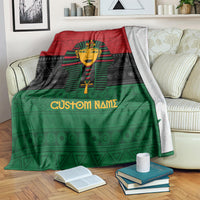 Personalized pharaoh throw blanket in red, black, and green with centered face artwork