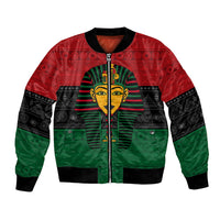 Unisex bomber jacket in red, green and black with Pharaoh graphic and zip front