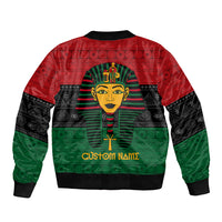 Unisex bomber jacket with red, green and black Pharaoh graphic and CUSTOM NAMES text