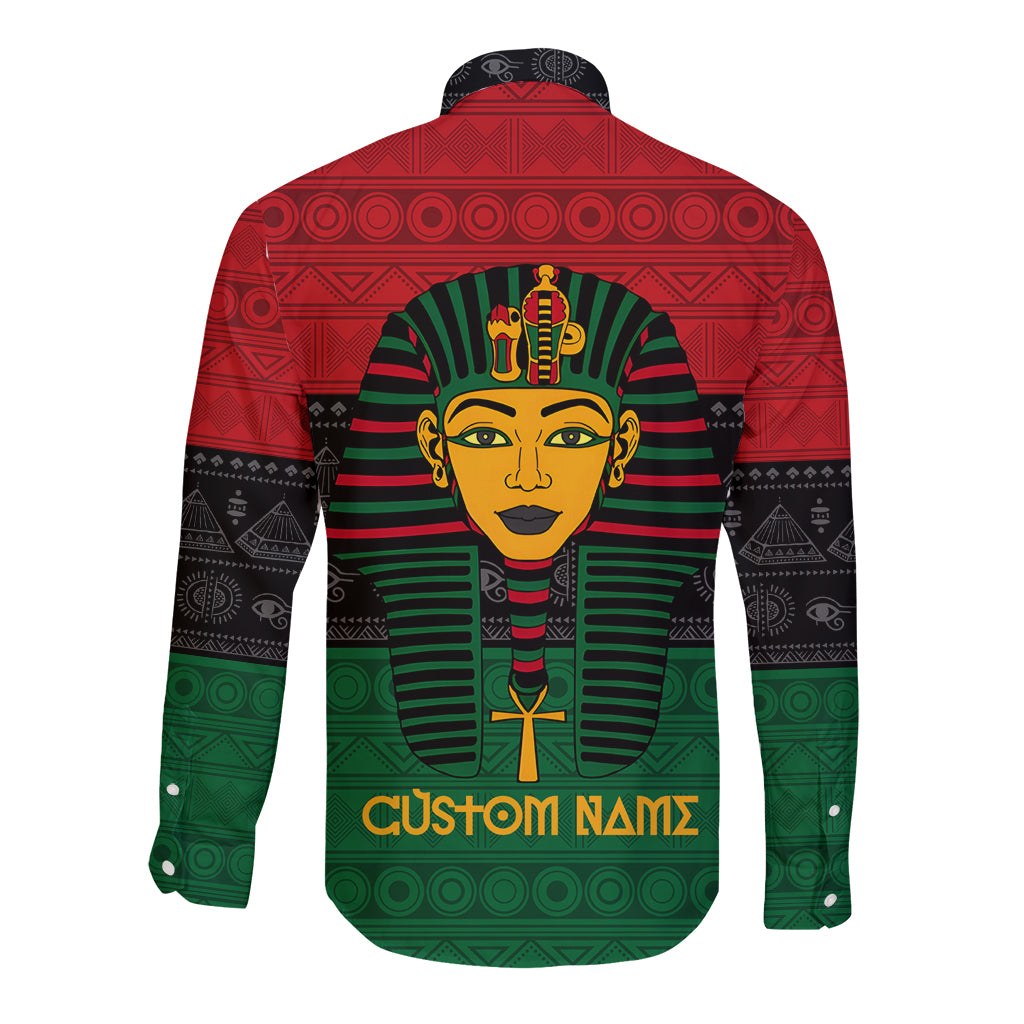 Personalized long-sleeve button shirt back with pharaoh graphic and CUSTOM NAME text