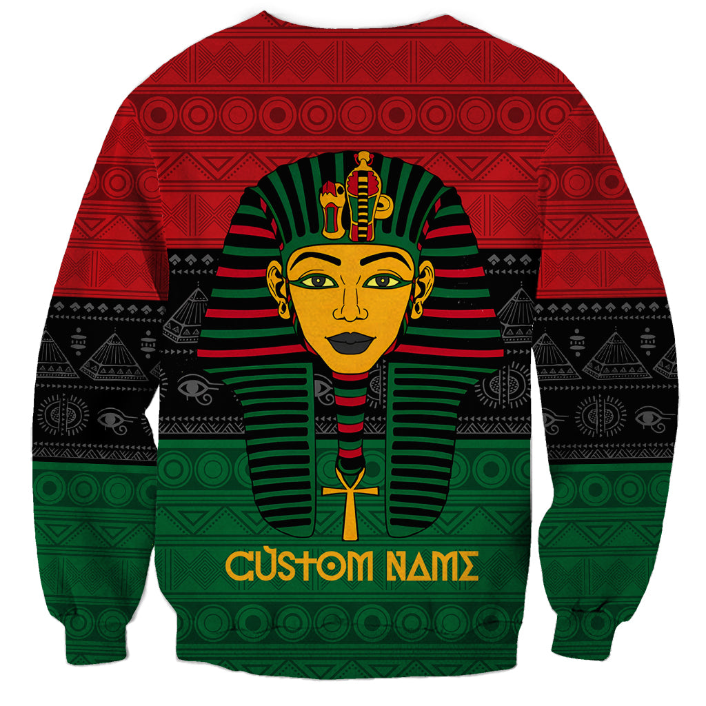 Unisex crewneck sweatshirt with Pharaoh portrait and “Custom Names” graphic in red, green, black
