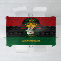 Personalized tablecloth with pharaoh portrait in red, green, black and gold lettering