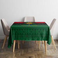 Tablecloth with green base and red top band, Egyptian pharaoh design