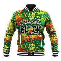 Personalized green graffiti baseball jacket with Unapologetically BLACK front print