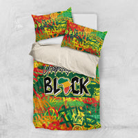 Colorful green duvet set with two matching pillow shams and bold black graphic design