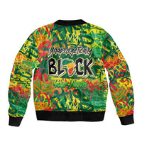 Green graffiti bomber jacket with zipper and 'Unapologetically Black' over 'Your Name'