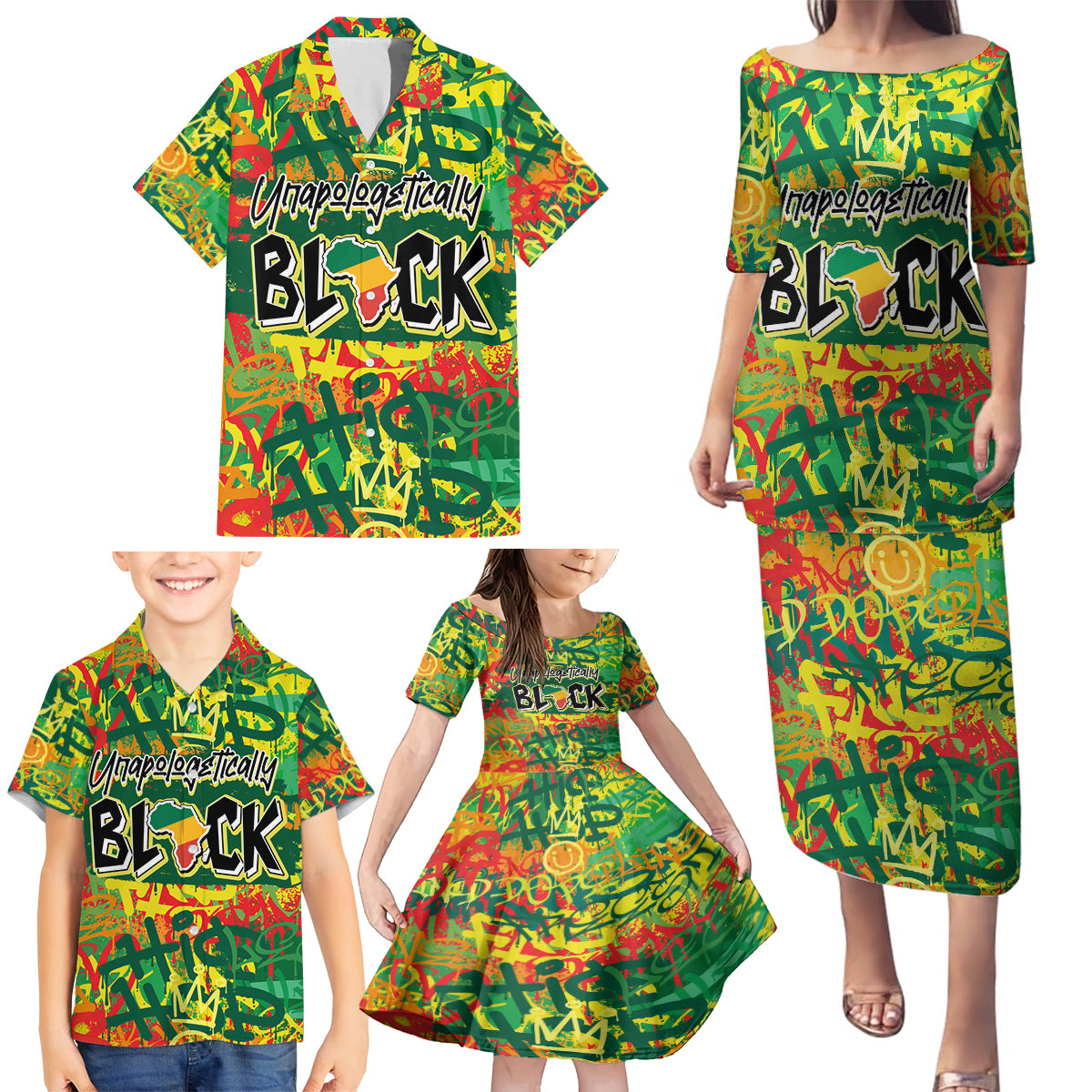 Personalized Colorful African Unapologetically Black Family Matching Puletasi and Hawaiian Shirt - Wonder Print Shop