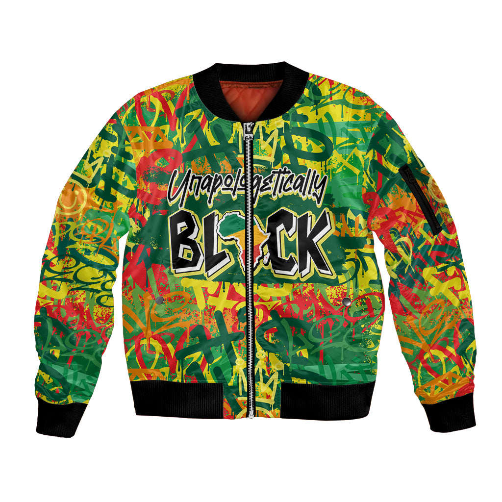 Personalized Colorful African Unapologetically Black Sleeve Zip Bomber Jacket