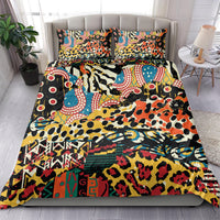 Africa animal print bedding set with multicolor patterned duvet and two matching pillows