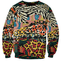 Long-sleeve crewneck sweatshirt with multicolor African animal pattern