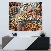 Africa animal pattern tapestry on wall, colorful animal and tribal mosaic pattern