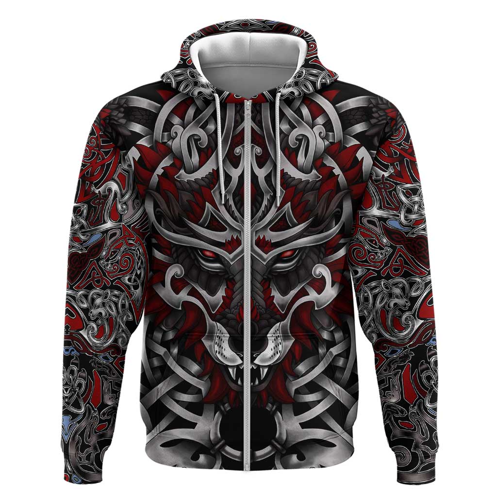 Celtic Wolf Fenrir Vikings Zip Hoodie Norse Mythology - Wonder Print Shop