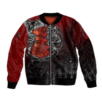 Red and black bomber jacket with front zipper and Viking eagle chest graphic