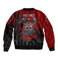 Red and black bomber jacket with back skull and Victory/Valhalla text graphic