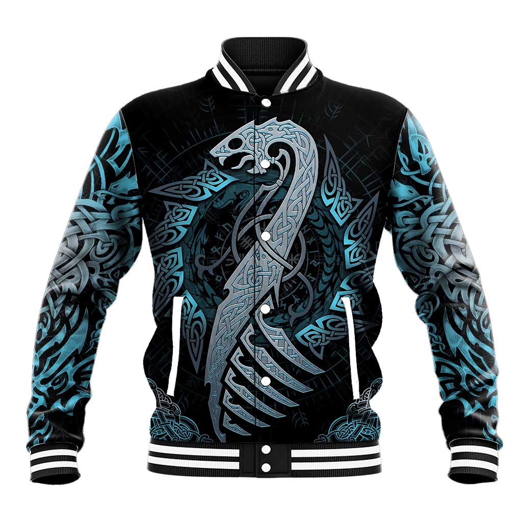 Dragon Viking With Runes Baseball Jacket Blue Black - Wonder Print Shop