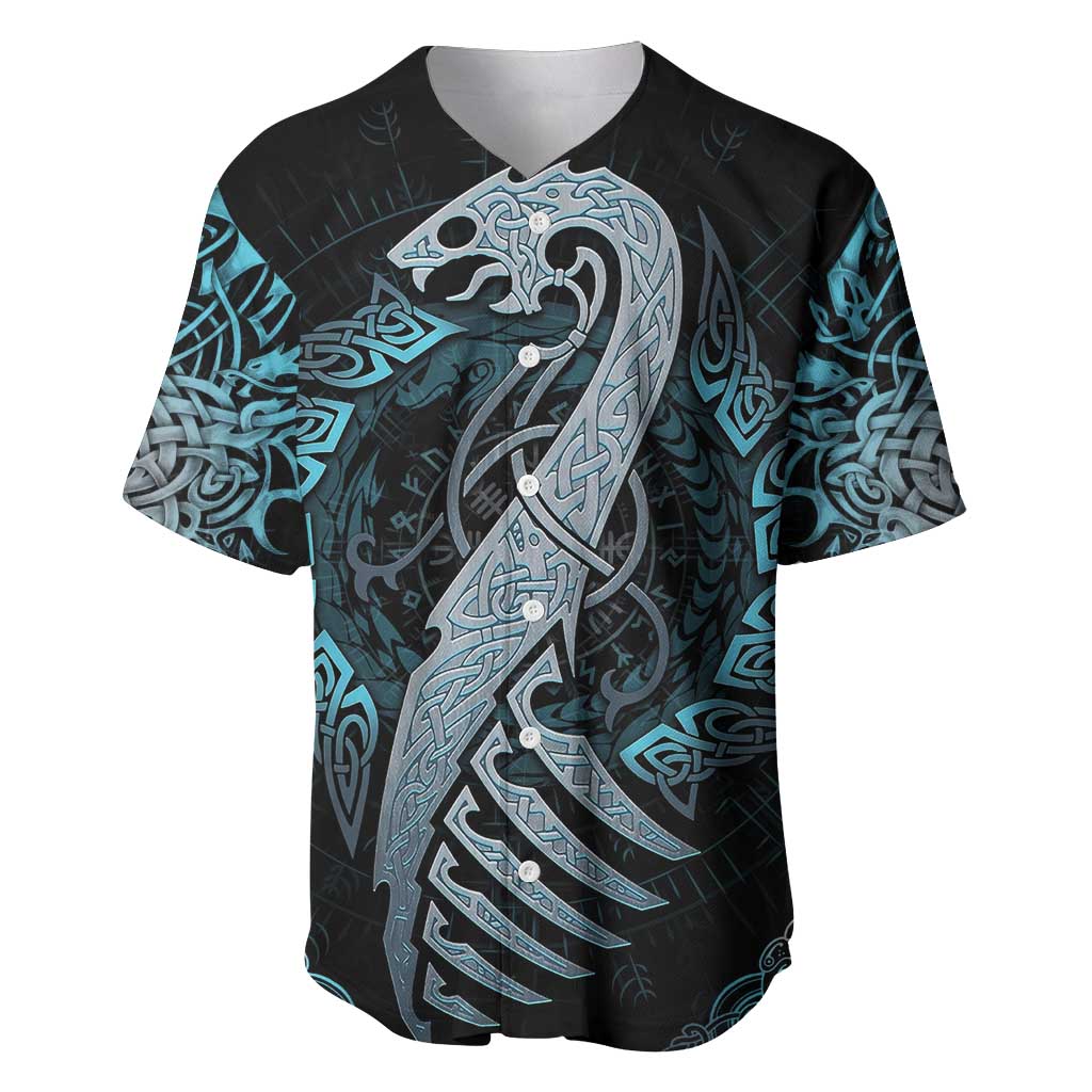 Dragon Viking With Runes Baseball Jersey Blue Black - Wonder Print Shop