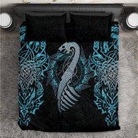 Blue and black dragon and rune bedding set with two matching pillow covers