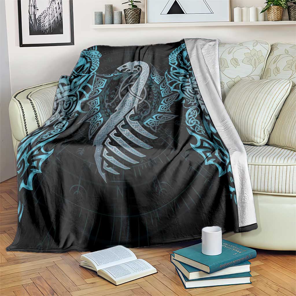 Dragon Viking With Runes Blanket Blue Black