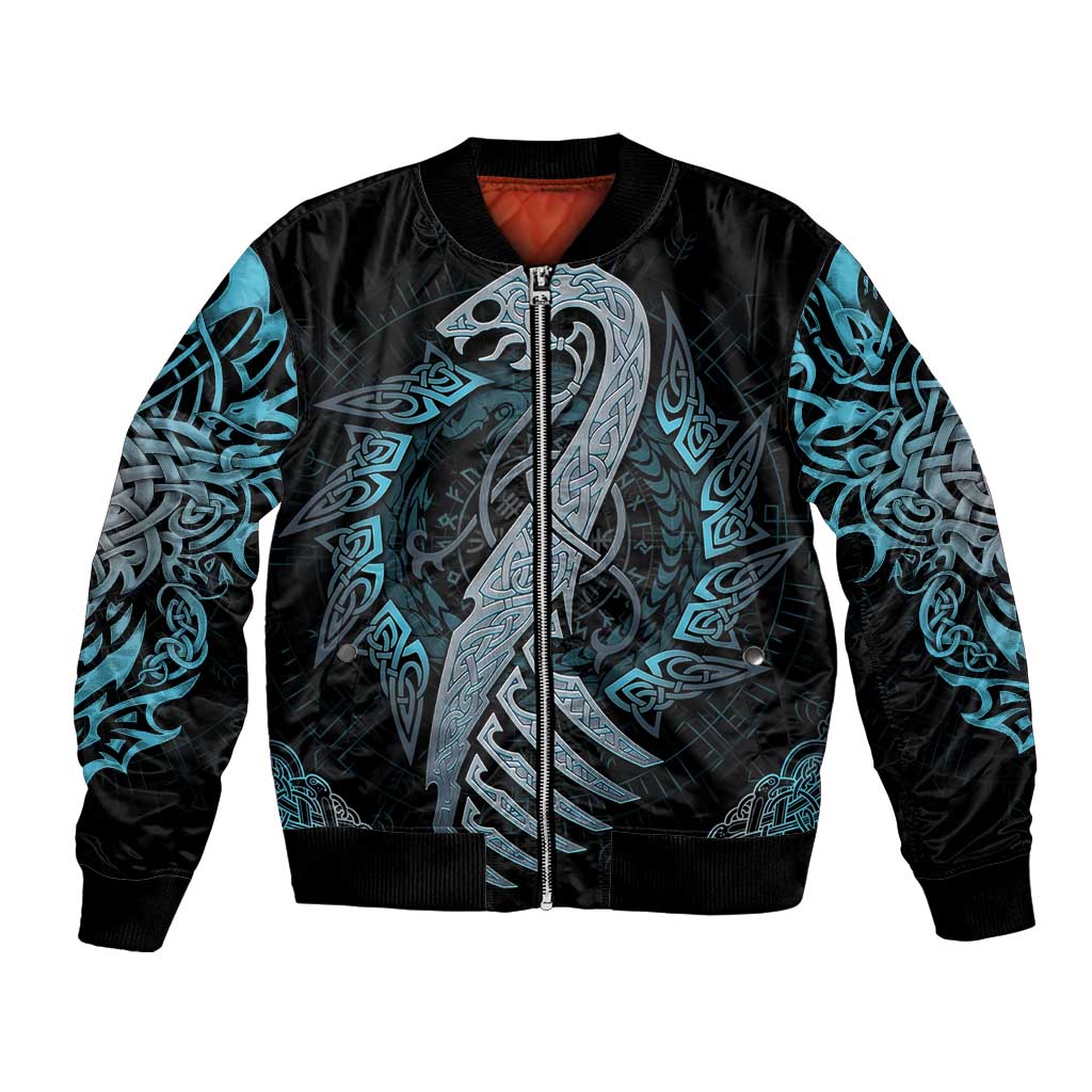 Dragon Viking With Runes Bomber Jacket Blue Black - Wonder Print Shop