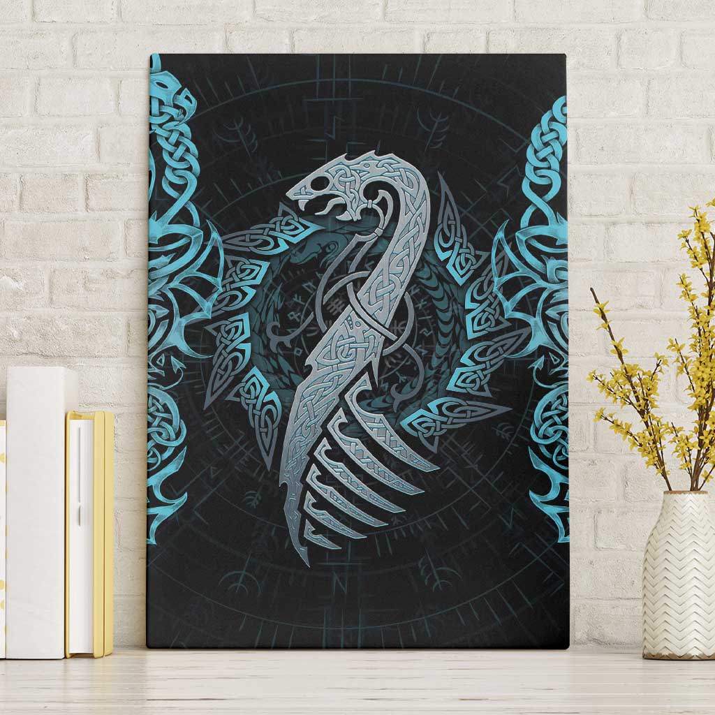 Dragon Viking With Runes Canvas Wall Art Blue Black - Wonder Print Shop