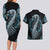 Dragon Viking With Runes Couples Matching Long Sleeve Bodycon Dress and Hawaiian Shirt Blue Black - Wonder Print Shop