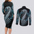 Dragon Viking With Runes Couples Matching Long Sleeve Bodycon Dress and Long Sleeve Button Shirt Blue Black - Wonder Print Shop